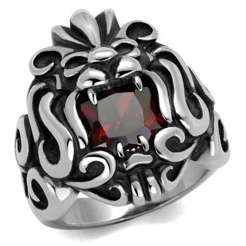 GENUINE SOLID STAINLESS STEEL SIMULATED RUBY MEN'S RING