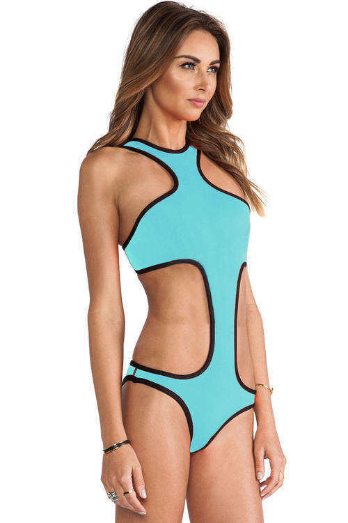 SPORTY STYLE CONTRAST TRIM MONOKINI