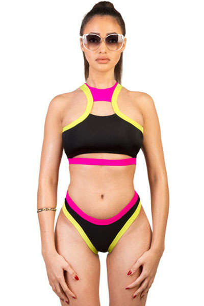 SPORTY CONTRAST COLOUR TRIM BIKINI