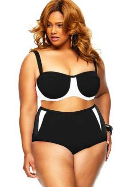 **PLUS SIZE** STYLISH COLOUR BLOCK HIGH WAIST BIKINI