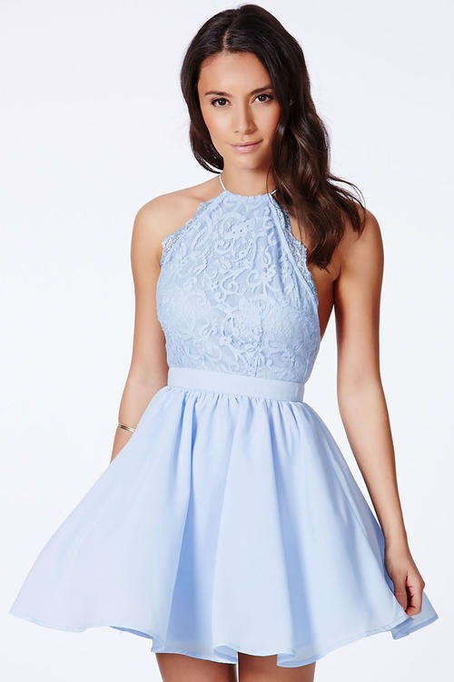 BEAUTIFUL BABY BLUE LACE DETAIL SKATER DRESS