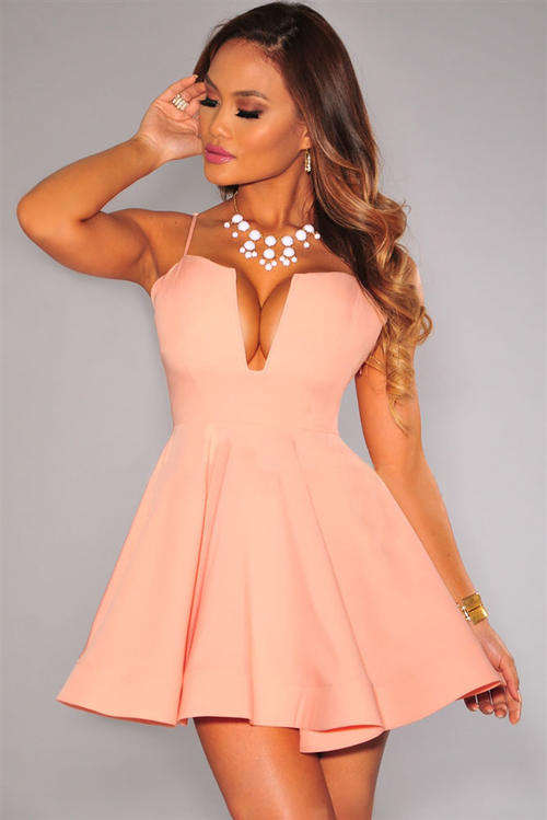 PRETTY PEACH FLARED SKATER DRESS