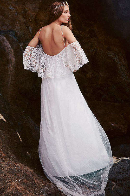 GORGEOUS WHITE LACE & DOTTED MESH DETAIL MAXI DRESS