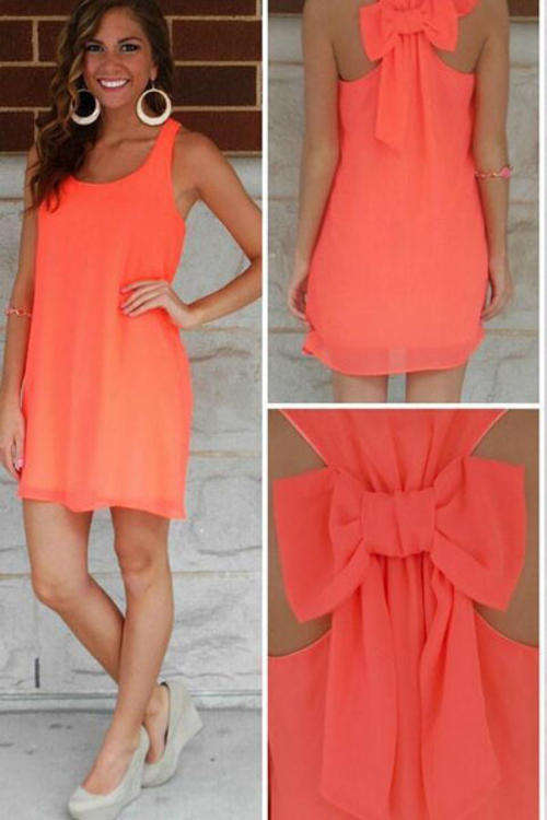 * BEAUTIFUL BOW BACK DETAIL CHIFFON MINI DRESS