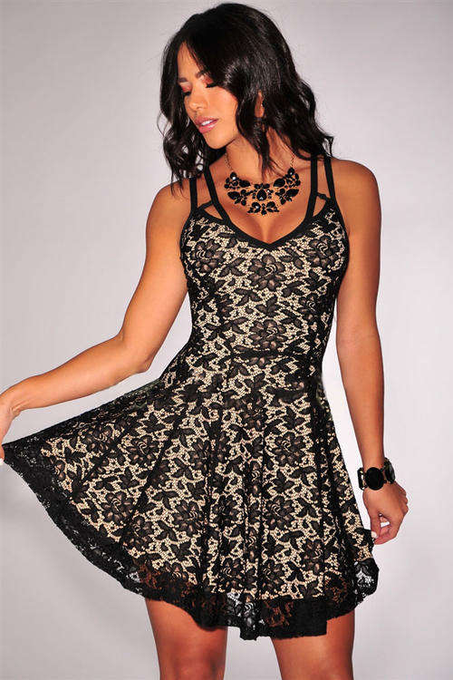 BEAUTIFUL BLACK LACE NUDE ILLUSION DRESS