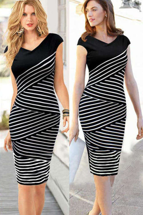 STUNNING STRIPE DETAIL BODYCON MIDI DRESS