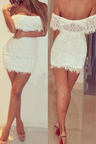 WONDERFUL WHITE LACE OFF SHOULDER MINI DRESS