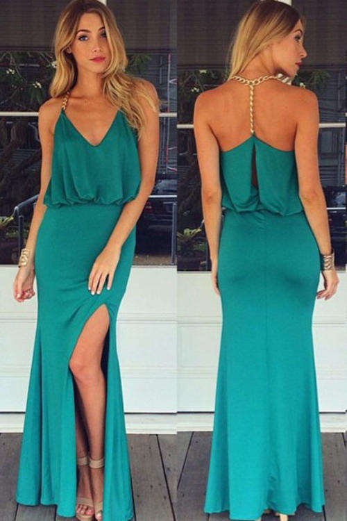 GORGEOUS GOLD CHAIN T BACK MAXI DRESS