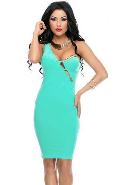 GORGEOUS GOLD CHAIN & CUT AWAY DETAIL BODYCON DRESS