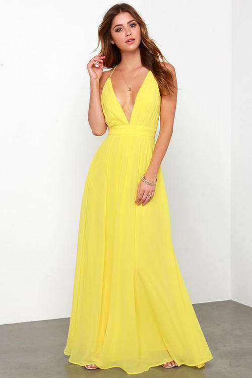 GRACEFUL YELLOW CHIFFON MAXI DRESS