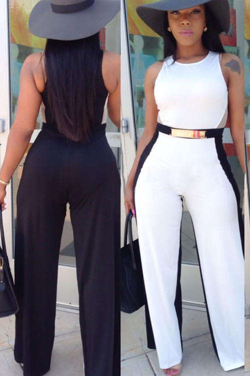 TRENDY BLACK AND WHITE CONTRAST DESIGN JUMPSUIT