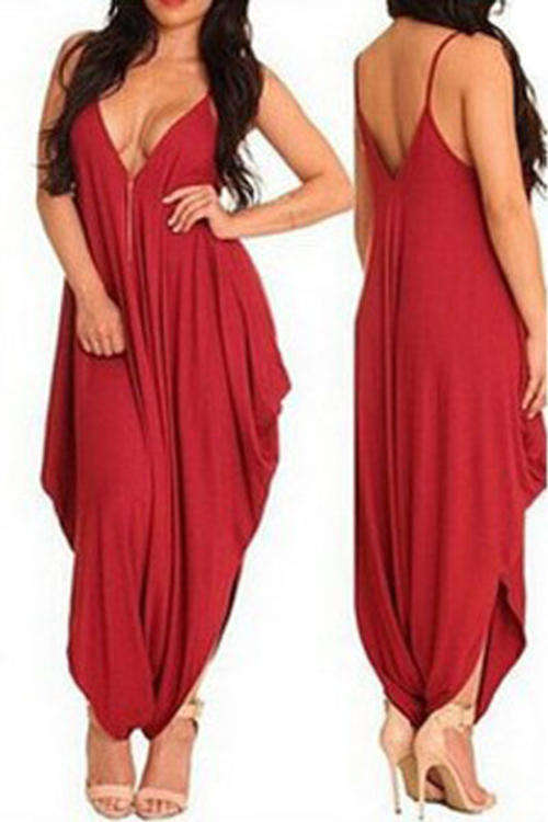 STYLISH DEEP V FRONT HAREM STYLE JUMPSUIT