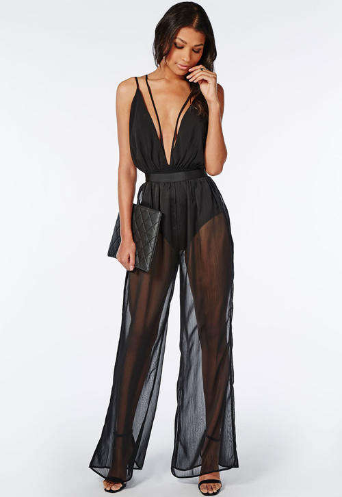SEXY SHEER MESH WIDE LEG JUMPSUIT
