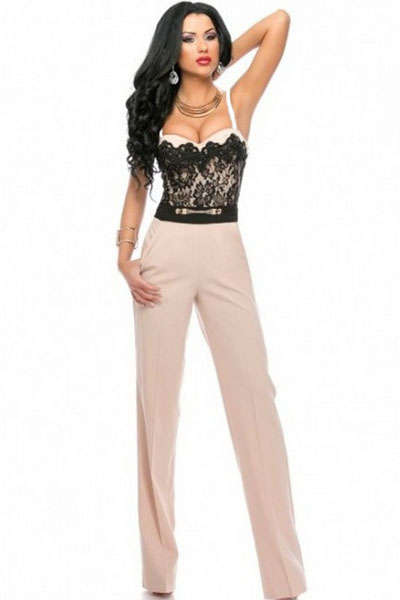 TRENDY CONTRAST LACE TOP DETAIL JUMPSUIT