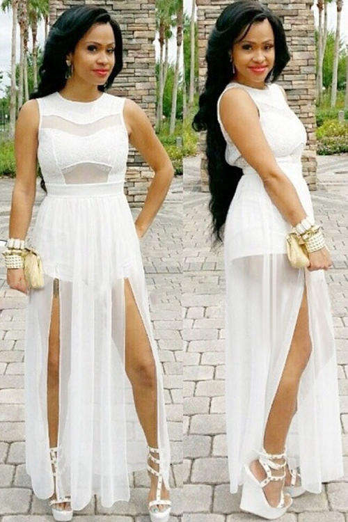 MAGNIFICENT SHEER MESH DOUBLE SLIT DETAIL JUMPSUIT