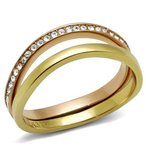 BEAUTIFUL 18K YELLOW AND ROSE GOLD PLATED SIMULATED DIAMOND WEDDING RING SET