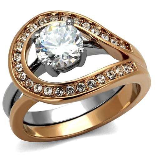BEAUTIFUL 18K WHITE AND ROSE GOLD PLATED SIMULATED DIAMOND WEDDING RING SET