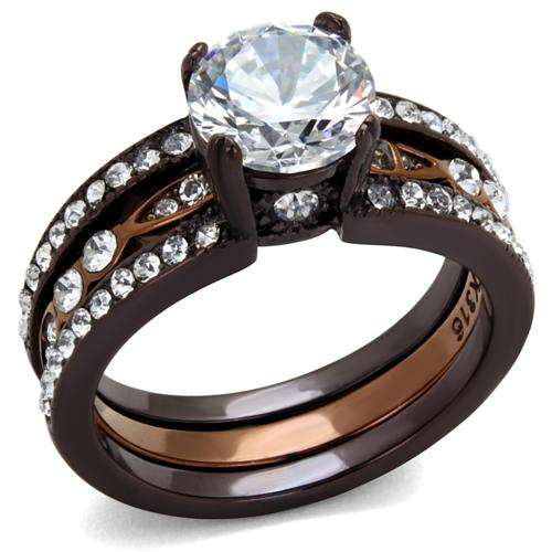 BEAUTIFUL SIMULATED DIAMOND BROWN STAINLESS STEEL LADIES RING