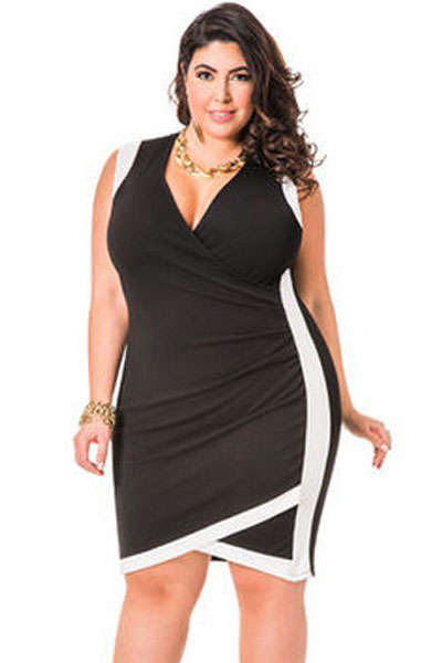 **PLUS SIZE** ELEGANT ENVELOPE CONTRAST DETAIL HEM DRESS