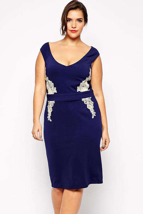 **PLUS SIZE** PRETTY CONTRAST LACE APPLIQUE DETAIL DRESS