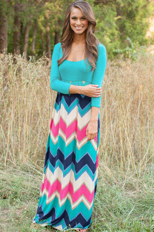 MAGNIFICENT MULTI COLOUR CHEVRON PATTERN SKIRT MAXI DRESS