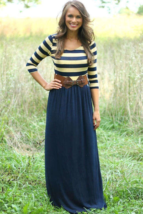 STUNNING STRIPED TOP DETAIL MAXI DRESS
