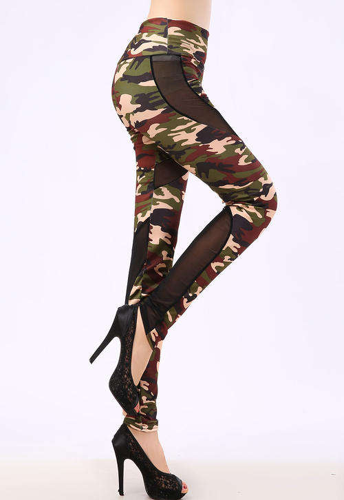 TRENDY CAMO WITH MESH INSERT DETAIL LEGGINGS