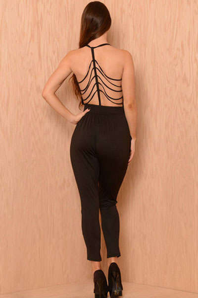 STYLISH OPEN BACK WITH STRINGS DETAIL JUMPSUIT
