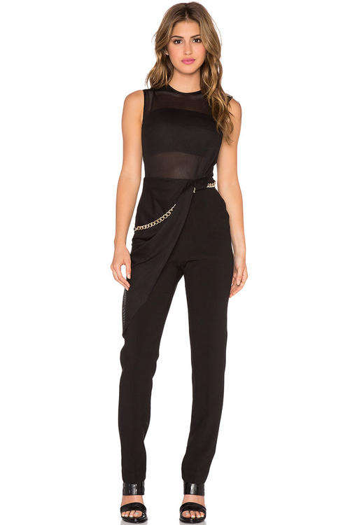 GORGEOUS GOLD CHAIN & SHEER MESH DETAIL JUMPSUIT