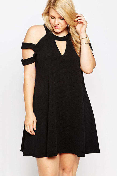 **PLUS SIZE** TRENDY CUT AWAY SHOULDER DETAIL DRESS