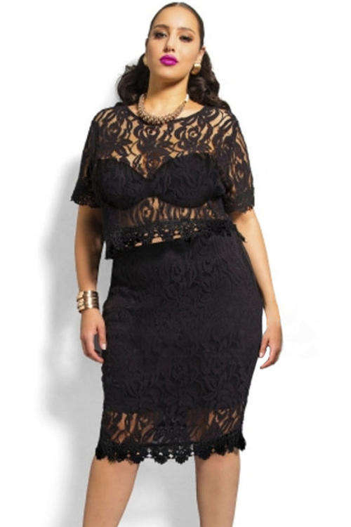 **PLUS SIZE** 2PC LUSCIOUS LACE CROP SKIRT SET