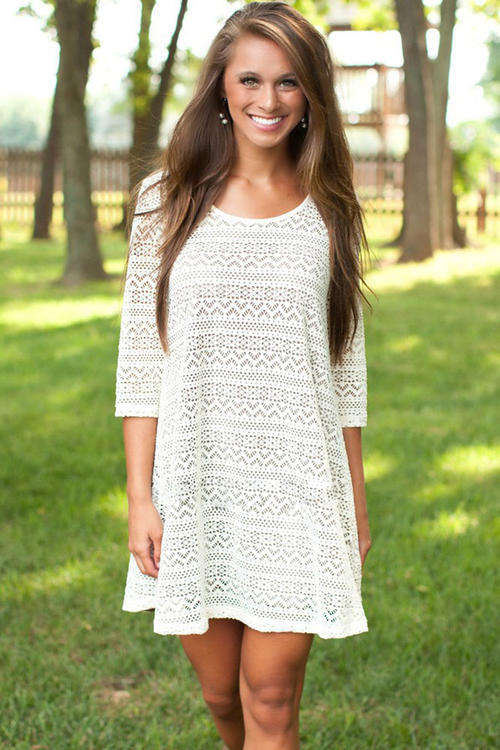 WONDERFUL WHITE HOLLOW OUT LACE SWING DRESS
