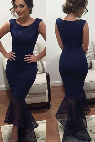 MAGNIFICENT MESH DETAIL MERMAID STYLE EVENING DRESS
