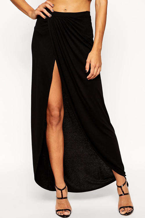 BEAUTIFUL BLACK FRONT SLIT MAXI SKIRT