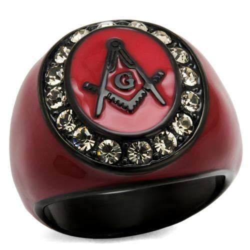 RED ENAMEL STAINLESS STEEL SIMULATED DIAMOND MEN'S RING