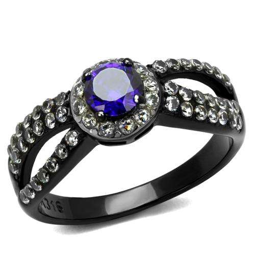 UNUSUAL BLACK STAINLESS STEEL SIMULATED TANZANITE LADIES RING