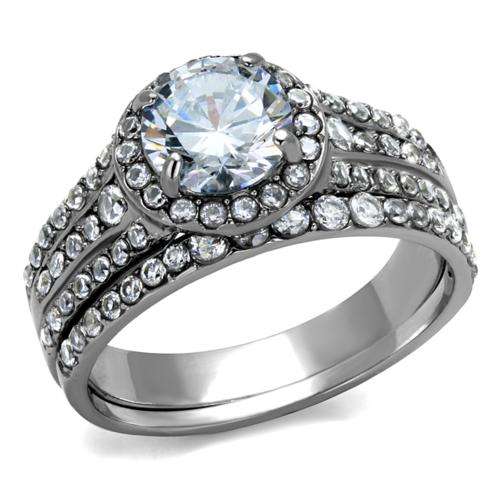 BEAUTIFUL 18K WHITE GOLD PLATED SIMULATED DIAMOND WEDDING RING SET