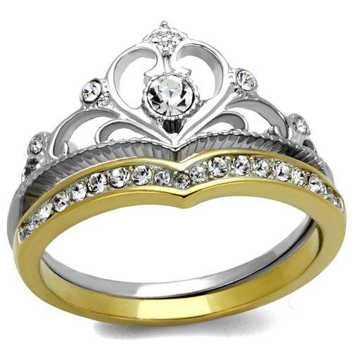 BEAUTIFUL 18K WHITE AND YELLOW GOLD PLATED SIMULATED DIAMOND WEDDING RING SET