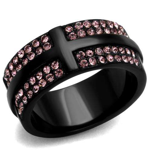 BEAUTIFUL SIMULATED PINK TOPAZ BLACK STAINLESS STEEL LADIES RING
