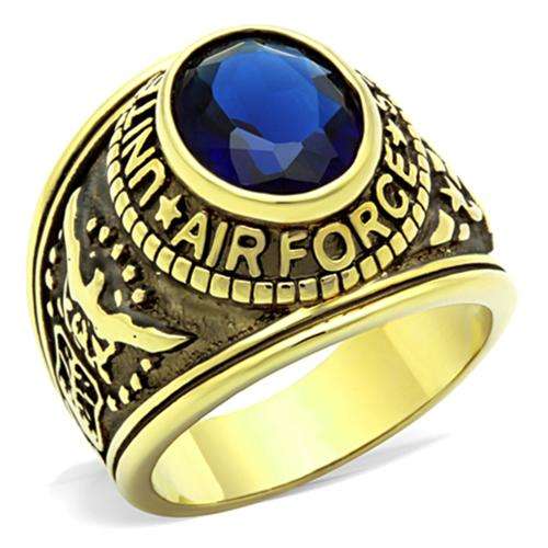 18K YELLOW GOLD PLATED SIMULATED SAPPHIRE MEN'S RING