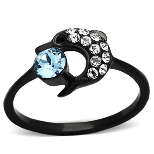 UNUSUAL BLACK STAINLESS STEEL SIMULATED BLUE TOPAZ LADIES RING
