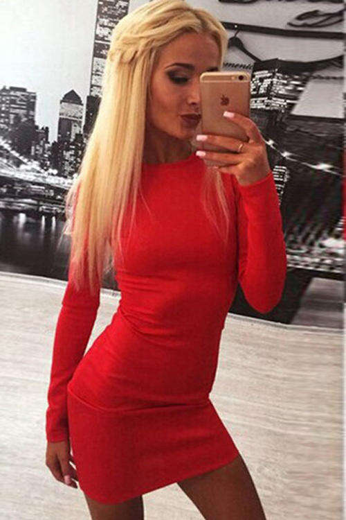 LOVELY LONG SLEEVE ZIP BACK DETAIL BODYCON DRESS
