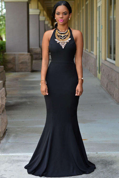 STUNNING SOLID COLOUR OPEN BACK EVENING DRESS