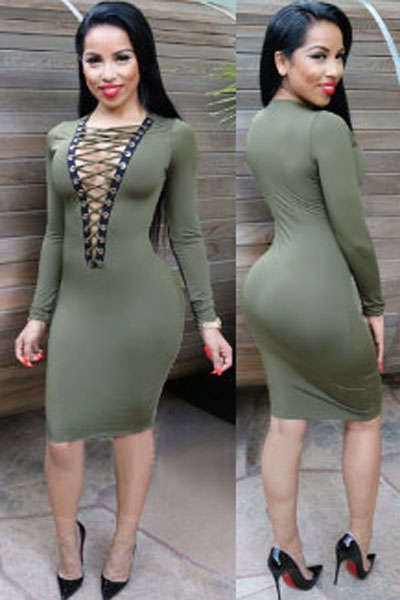 STYLISH LACE UP FRONT BODYCON DRESS