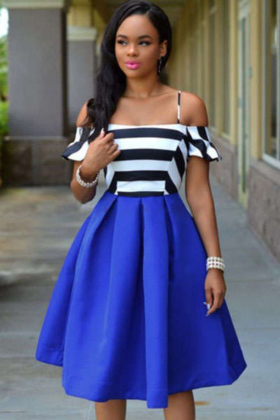 SEXY STRIPE DETAIL FLARED BOTTOM SKATER DRESS