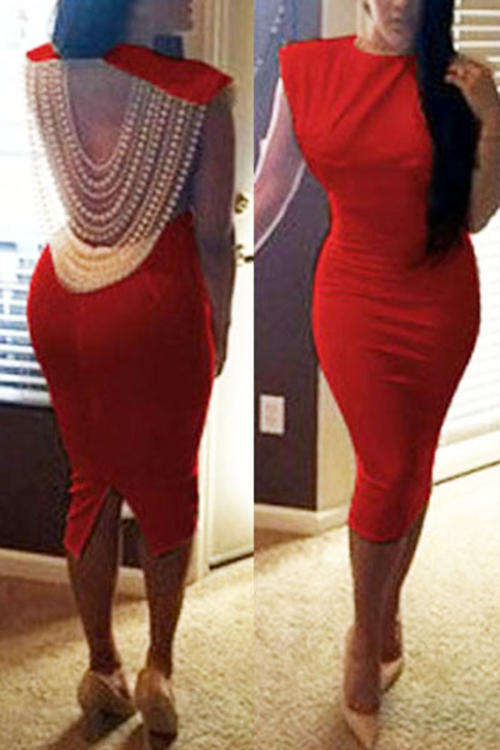 PRETTY PEARL BACK DETAIL MIDI DRESS