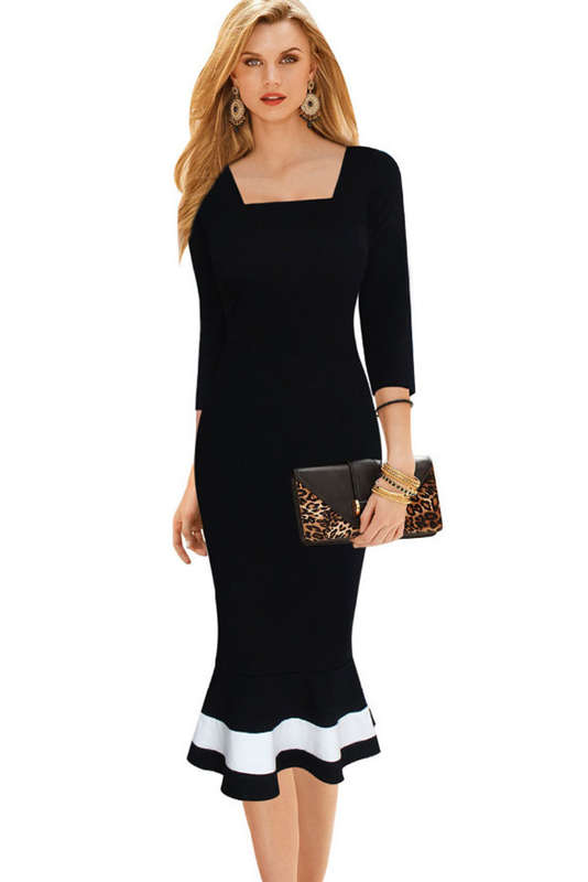 ELEGANT THREE QUARTER SLEEVE MERMAID STYLE MIDI DRESS
