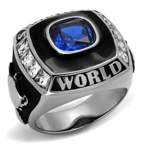 BLACK STAINLESS SIMULATED SAPPHIRE MEN'S RING