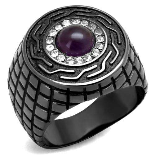 SOLID GUN METAL STAINLESS STEEL SIMULATED DIAMOND MEN'S RING