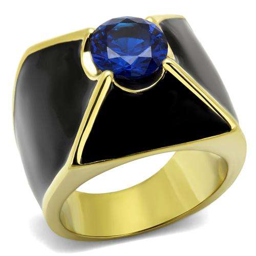 18K YELLOW GOLD PLATED SIMULATED SAPPHIRE MENS RING